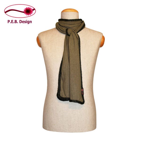 Silk scarf olive green-dark green or olive green-petrol, men's scarf, unisex scarf, nuno scarf, felt scarf, silk, bourette silk, wool