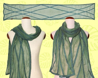 Set of silk scarf & silk leg warmers "Art Deco Diamant", summer scarf, summer leg warmers, nuno set, silk, wool, green-blue