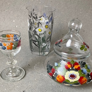 Mixed lot of 3 hand-painted, antique glass objects, probably Bavaria 1920 - 1940,