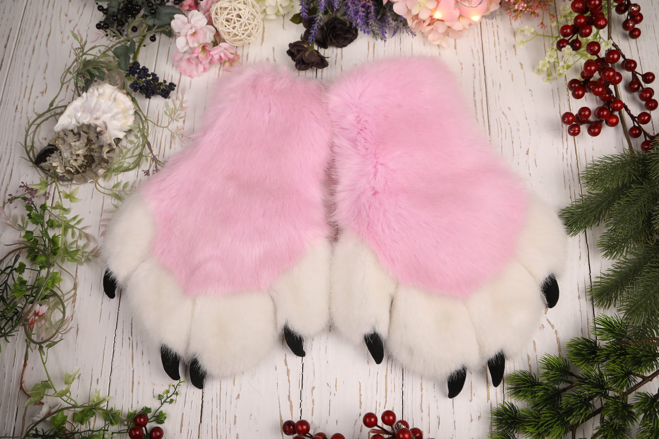 Pink Cat Paws Gloves Kitty Cosplay Faux Fur Fluffy Kitten Etsy
