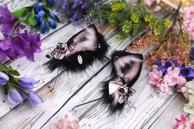 Faux Fur Handmade Cosplay Cat Ears Headband Classic Black Cat Ears