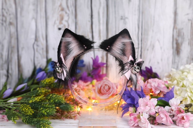 Faux Fur Handmade Cosplay Cat Ears Headband Classic Black Cat Ears