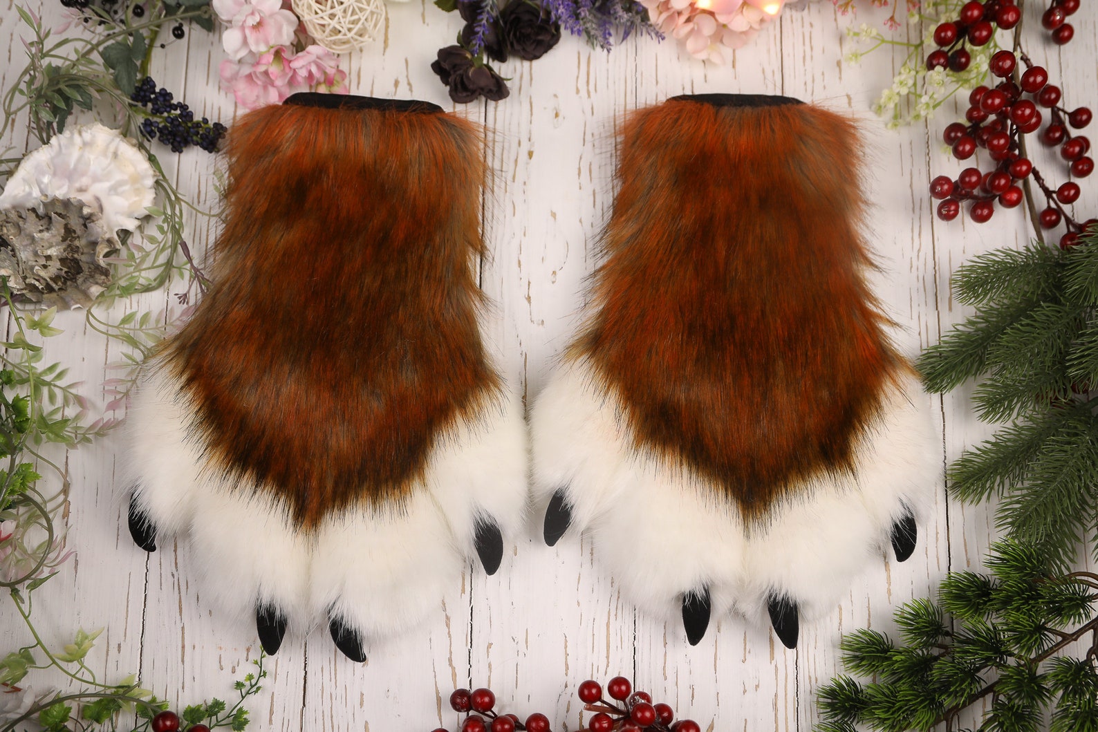 Ginger Cat Paws Gloves Kitty Cosplay Faux Fur Fluffy Kitten Etsy