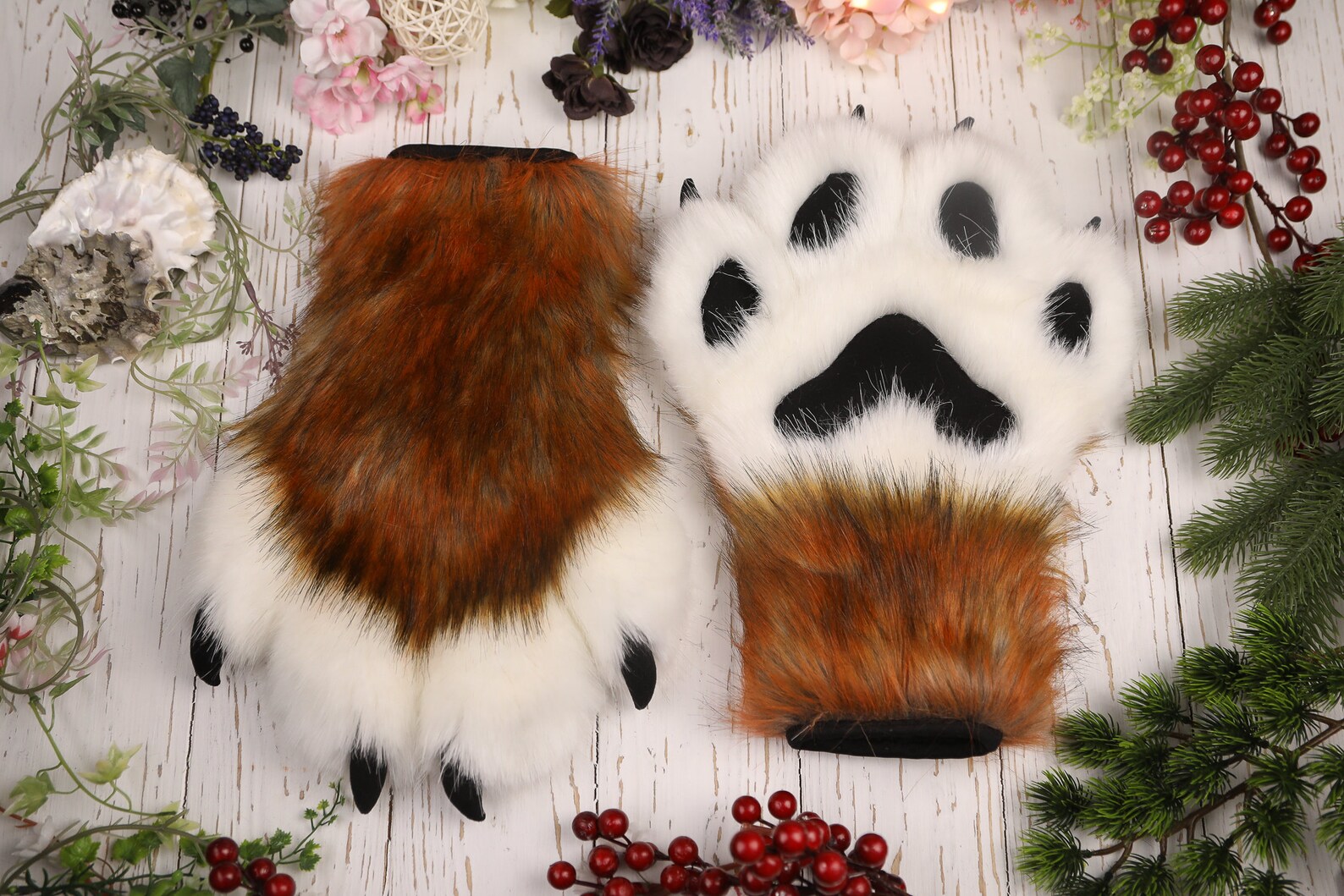 Ginger Cat Paws Gloves Kitty Cosplay Faux Fur Fluffy Kitten Etsy
