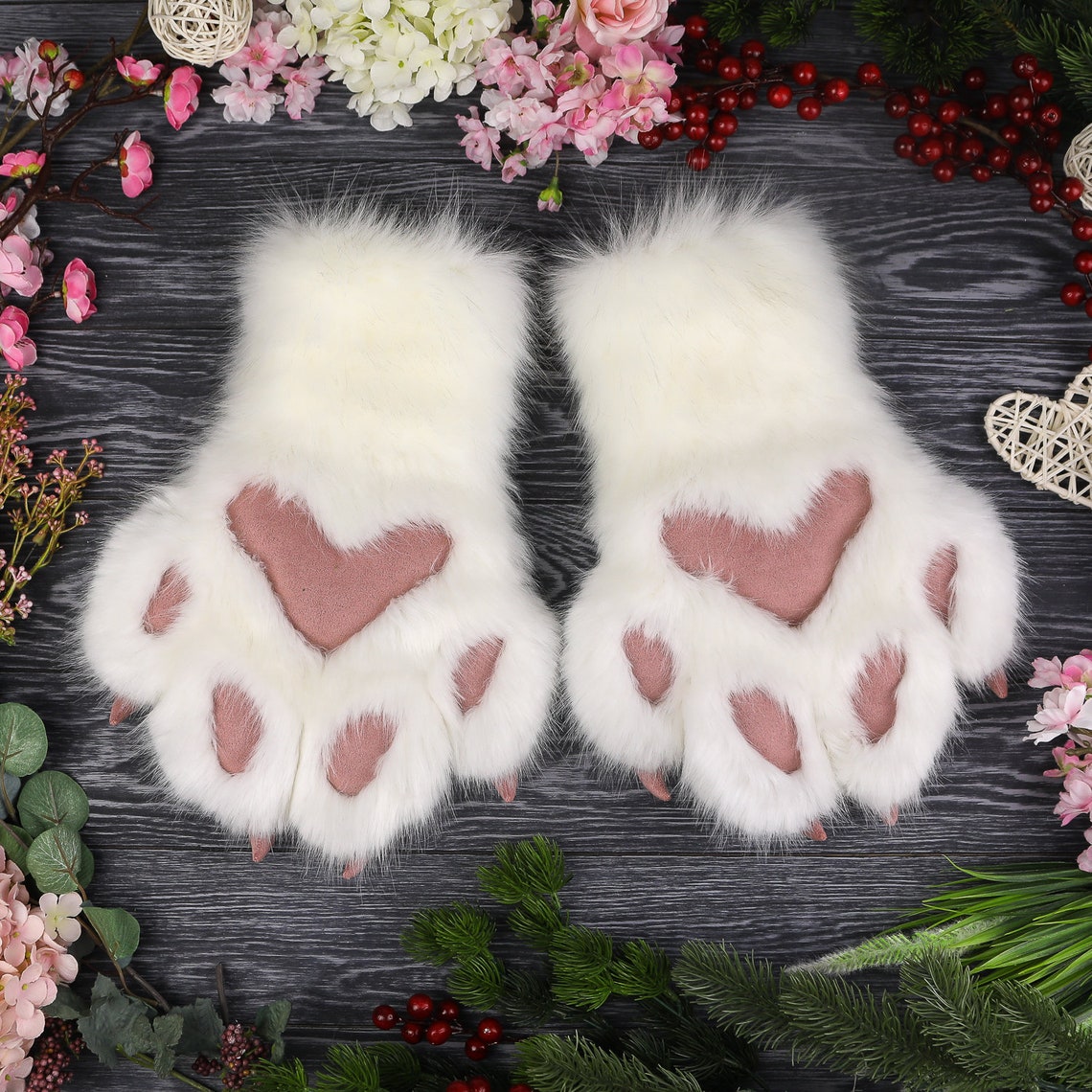 White Cat Paws Gloves Kitty Cosplay Faux Fur Fluffy Kitten Etsy