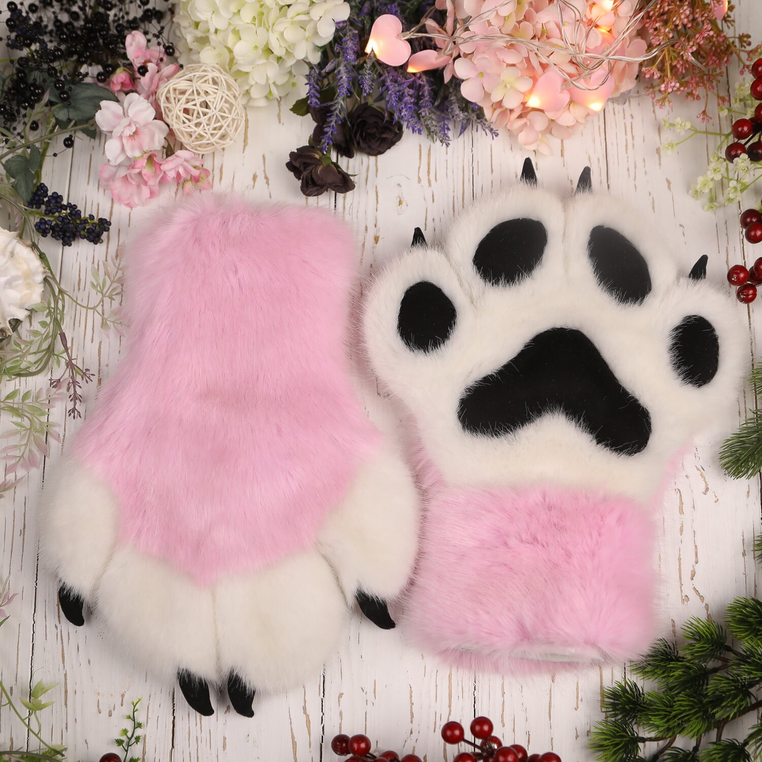 Pink Cat Paws Gloves Kitty Cosplay Faux Fur Fluffy Kitten Etsy