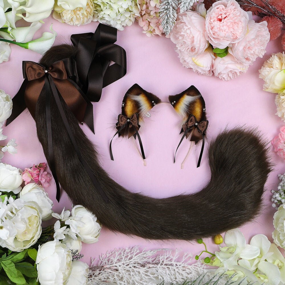 Orejas de gatito marrón y conjunto de cola Etsy