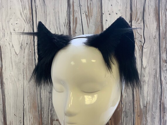 Faux Fur Handmade Cosplay Cat Ears Headband Classic Black Cat Ears