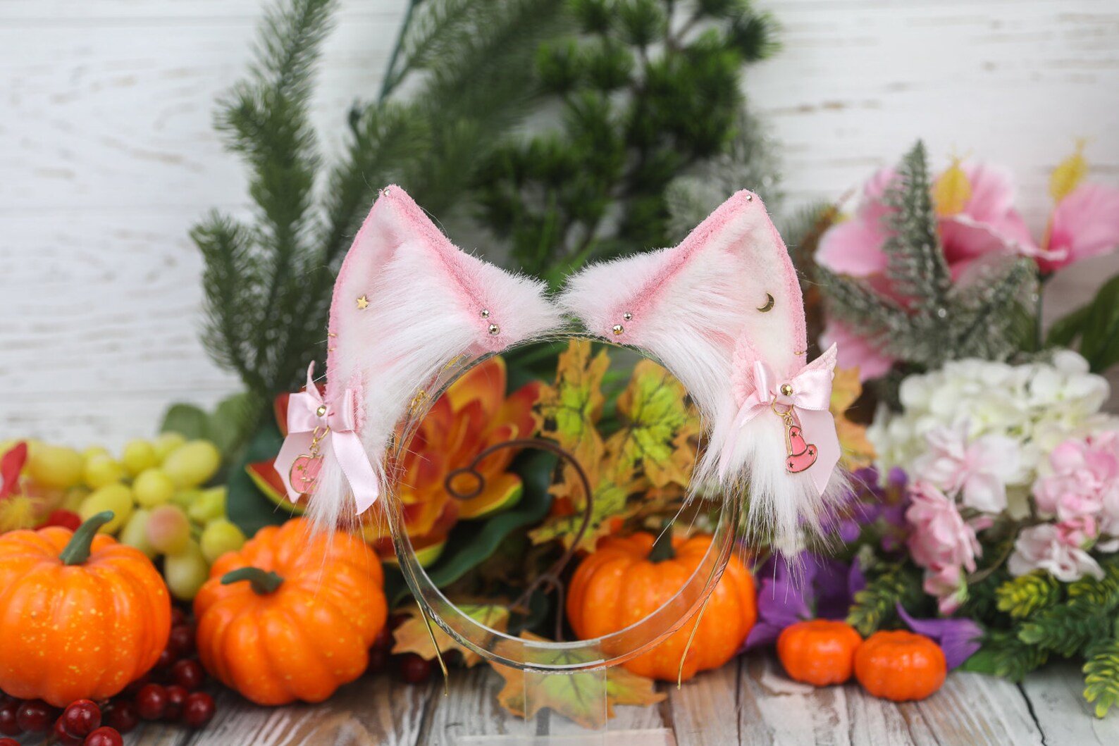 Pink Pumpkin Cat Ears Faux Fur Handmade Cosplay Kitten Ears Etsy