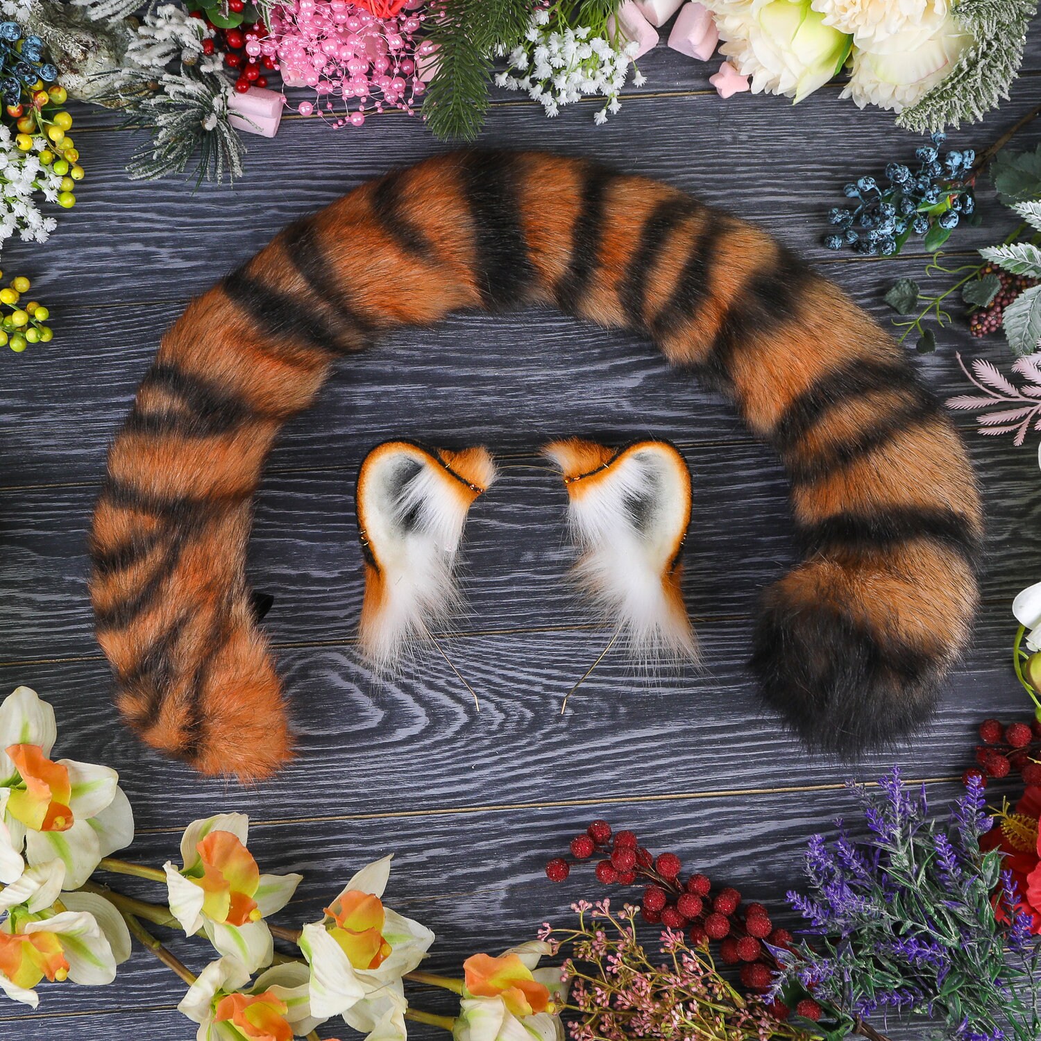 Realistic Tiger Ears and Tail Set Faux Fur Handmade Cosplay | Etsy