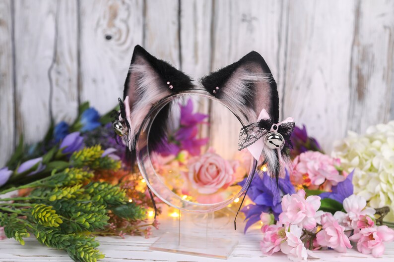 Faux Fur Handmade Cosplay Cat Ears Headband Classic Black Cat Ears