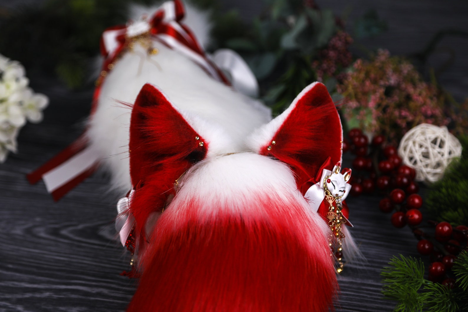 Inari Kitsune Ears and Tail Set Faux Fur Handmade Cosplay Etsy