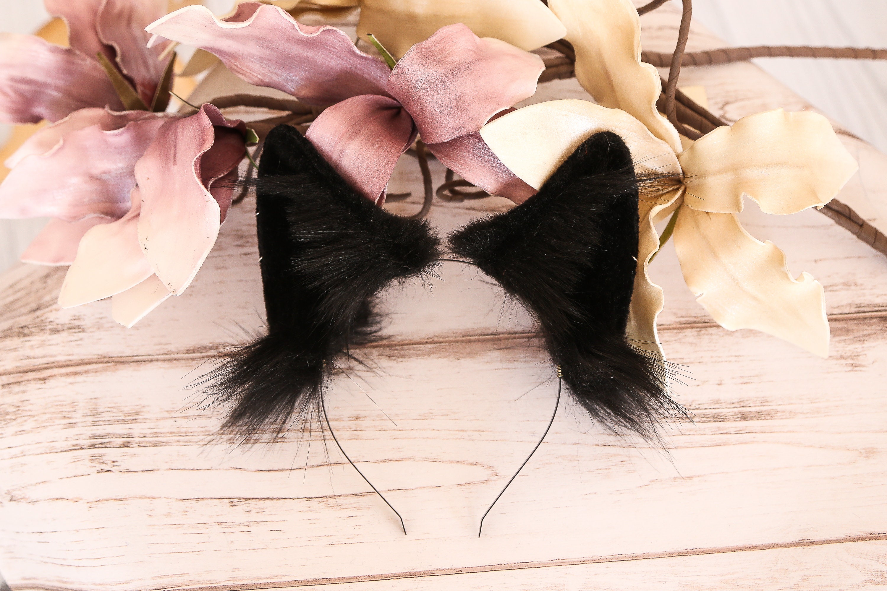 Black Wolf Ears Faux Fur Handmade Cosplay Fox/Kitsune Ears Etsy