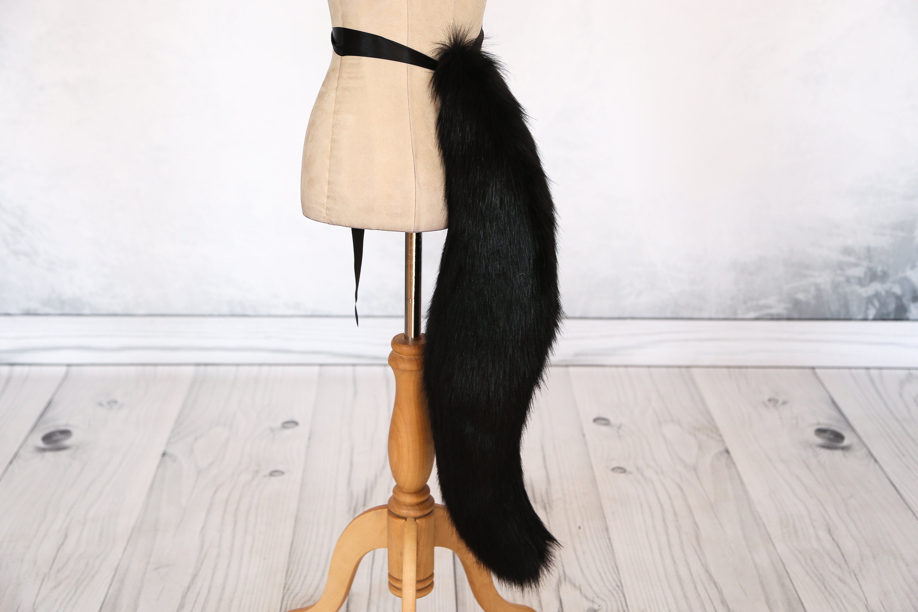 Black Wolf Tail Faux Fur Handmade Kitsune Fox Cosplay Fluffy Etsy