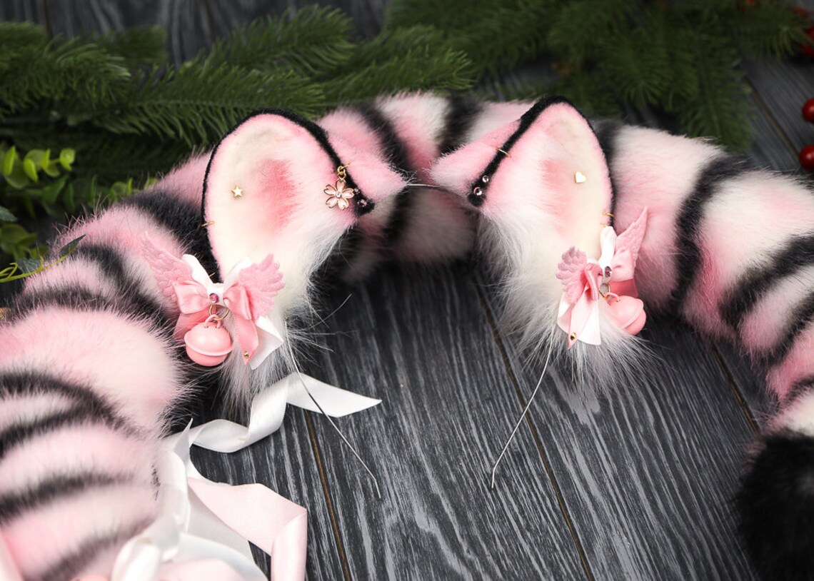 Sakura Blossom Orejas de tigre y conjunto de cola Etsy