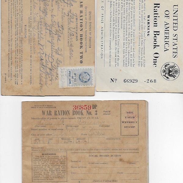 1940's War Ration Books and Paperwork Digital Files; stamps, applications; download and print