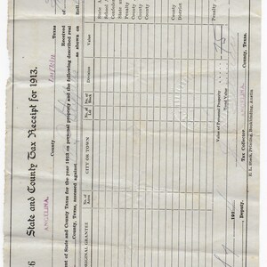 State and County Tax Receipts for 1913 through 1919 Digital Files; for downloading and printing