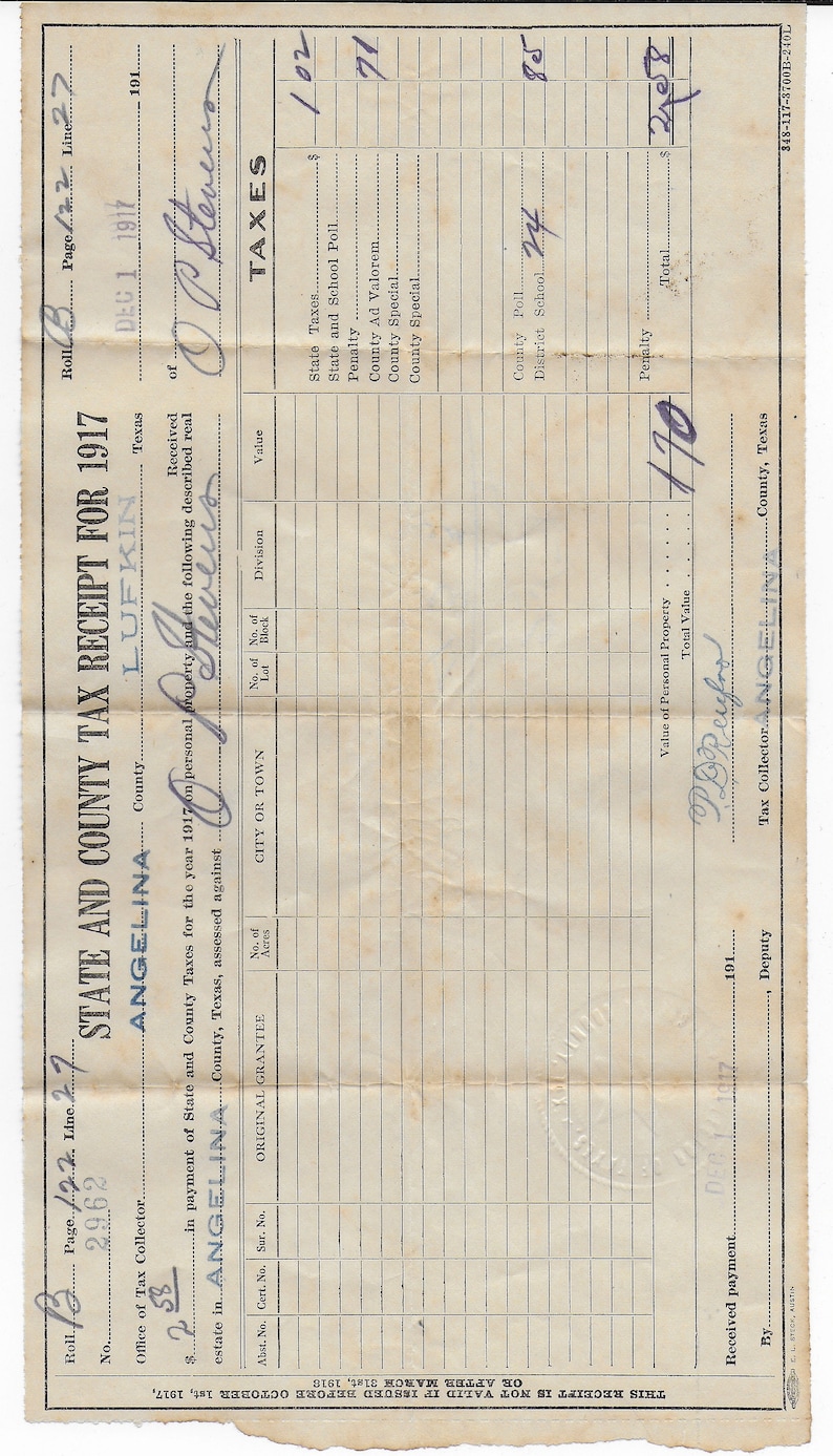 State and County Tax Receipts for 1913 through 1919 Digital Etsy