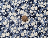100 Cotton Rose Hubble Poplin Fabric - Denim Blue Floral print - Dressmaking , Quilting, Craft Material