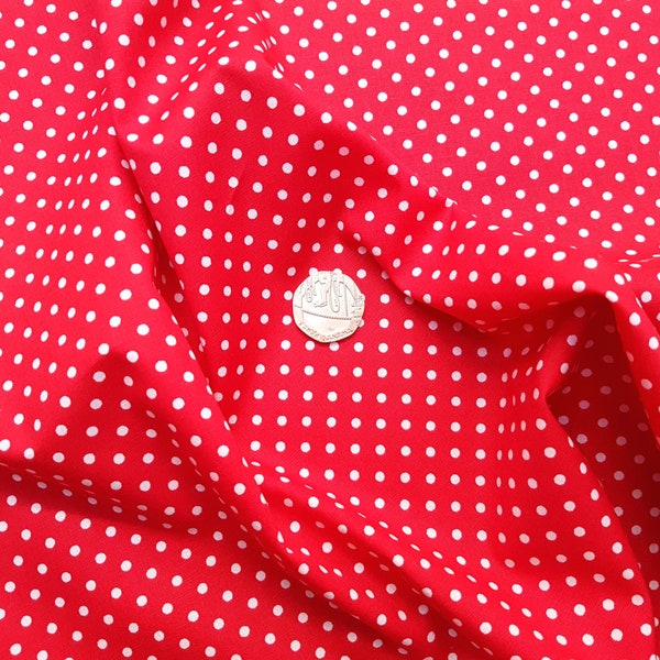 Rose & Hubble 100% Cotton Poplin Fabric - 3mm Polkadot Spot - Red - Dressmaking , Quilting, Craft Material