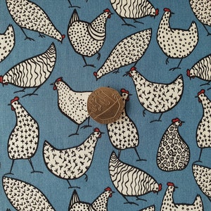 Rose & Hubble 100% Cotton Poplin Fabric - Copen Blue Chicken Hen - Dressmaking , Quilting, Craft Material - 1 Full Metre