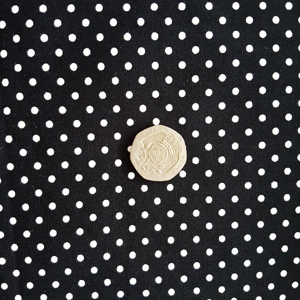 Rose & Hubble 100% Cotton Poplin Fabric - 3mm Polkadot Spot - Black - Dressmaking , Quilting, Craft Material - 1 full metre