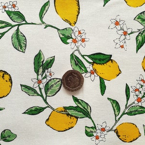 Top Quality 100% Cotton Poplin Fabric - Ivory Cream with Lemons  Design - Dressmaking , Quilting, Craft Material - 1 Full Metre