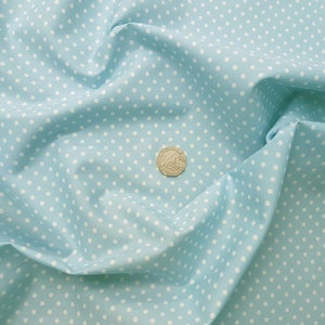 Rose & Hubble 100% Cotton Poplin Fabric - 3mm Polkadot Spot - Pale Blue - Dressmaking , Quilting, Craft Material
