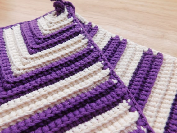 Classic German Hand Crocheted Potholders Diamond Shape Set of 2
