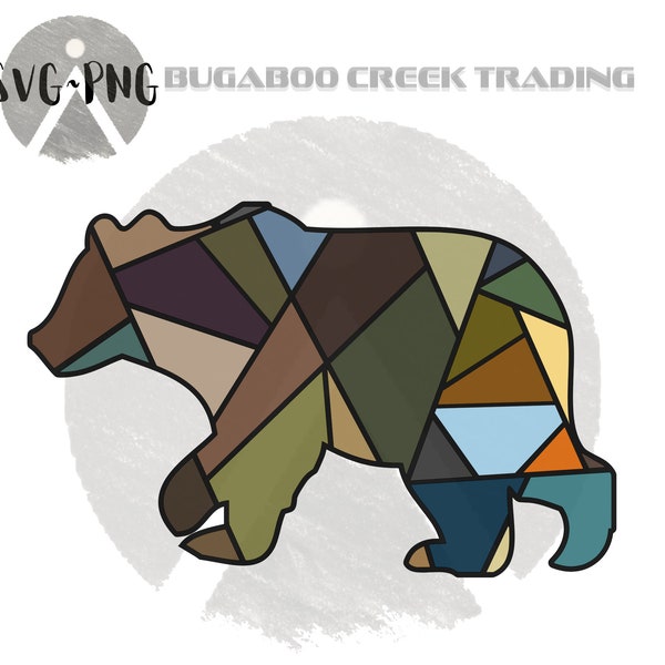 Bear, Stain Glass, PNG  Mosaic, SVG Design, Nature-inspired art, Colorful pattern, Animal, SVG, Inlay, Laser Cut, Silhouette Cameo, Cricut