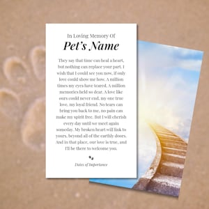 pet memorial funeral service card