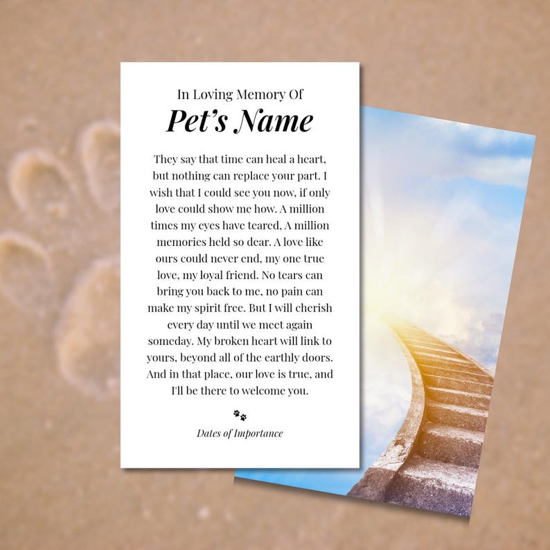 pet memorial funeral service card