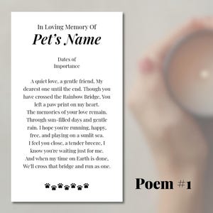 pet memorial funeral service card