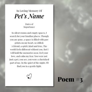 pet memorial funeral service card