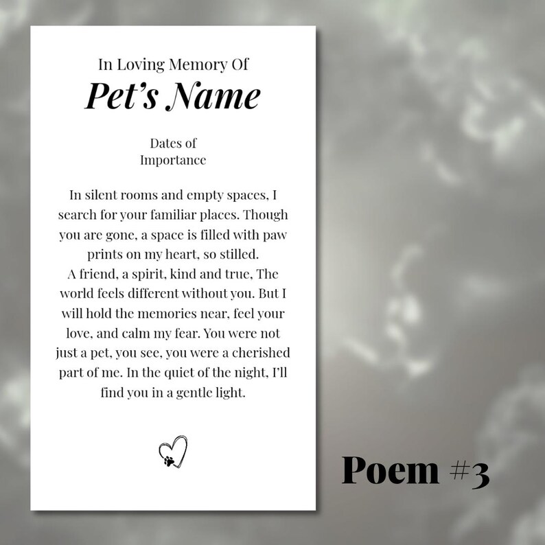 pet memorial funeral service card