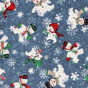 Snowmen on Blue - Choice Fabrics Making Seasons Bright Cotton Quilting Fabric By The Yard - CD-10941-005 - Cut to Order