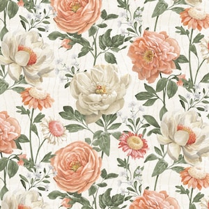 Cream Large Flowers Allover - Wilmington Prints Peach Whispers - Premium Cotton Quilting Fabric By The Yard - 3028-83317-287 - Cut to Order