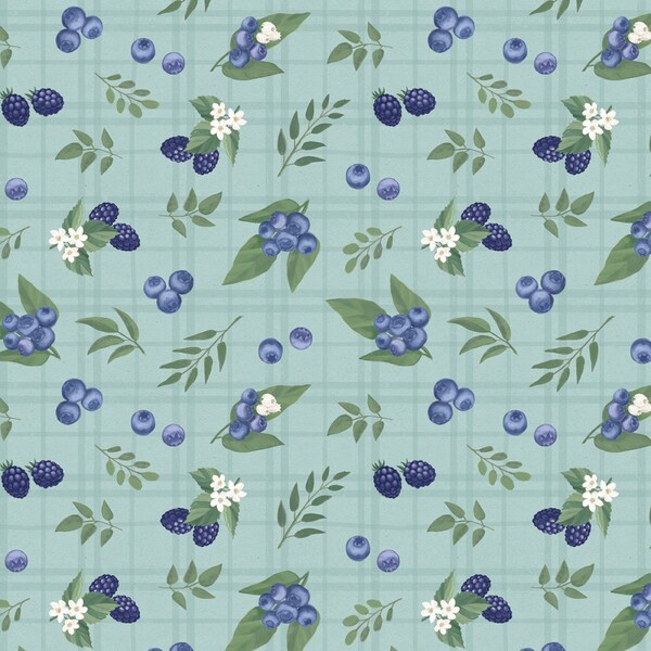 Teal Blueberries and Blackberries - Wilmington Prints Fresh & Sweet Cotton Quilting Fabric By The Yard - Cut to Order - 3024-88650-747