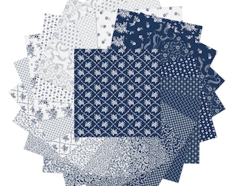 Classic Keepsakes in Blue 5 x 5 Pack - Benartex CKBL5PK - Cotton Quilting Precut Fabric - 42 5" x 5" Squares