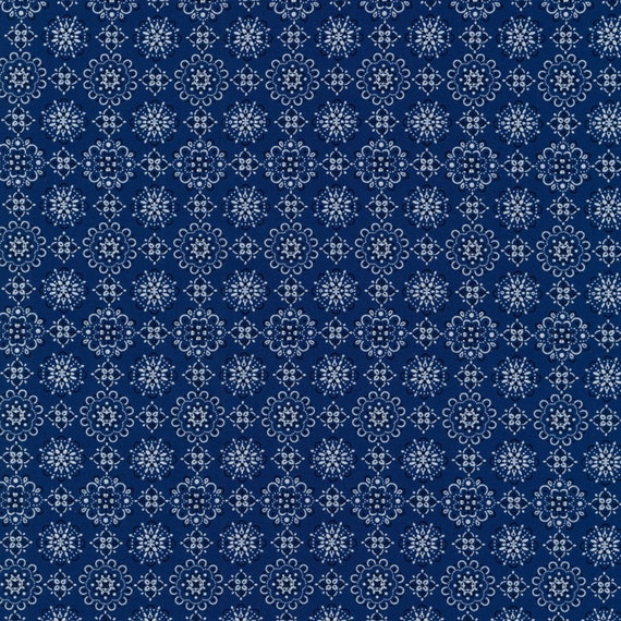 Blue Sevenberry Bandana - Robert Kaufman SB-82103D1-3 - Premium Cotton Quilting Fabric By The Yard Cut to Order