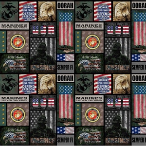 Military Marines Block -  Sykel Enterprises - Premium Cotton Quilt Fabric By The Yard - 1339M - Cut to Order