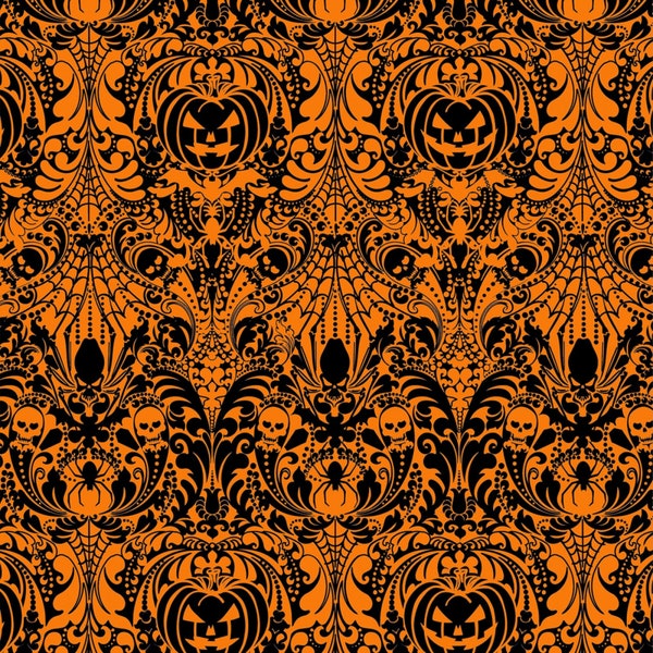 Orange All Hallows Eve Damask - Fabric Traditions - Freckle & Lollie Premium Cotton Quilting Fabric By The Yard - FLSY-D93-O - Cut to Order
