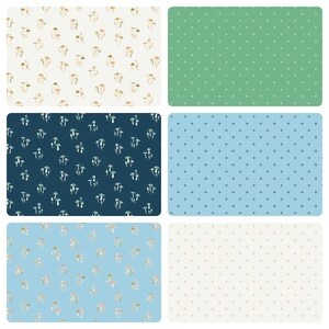 May include: Six different seamless patterns featuring various mushroom designs. The patterns are in shades of blue, green, white, and pink.