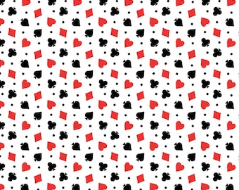 White Card Suits - Benartex Let's Play 14818-09 - Premium Cotton Quilting Fabric By The Yard Cut to Order