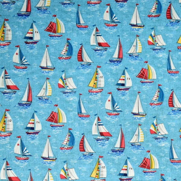 Large Sailboats on Teal - Andover Makower UK Nautical 2022 - Premium Cotton Quilting Fabric By The Yard - Cut to Order - TP-2496-T