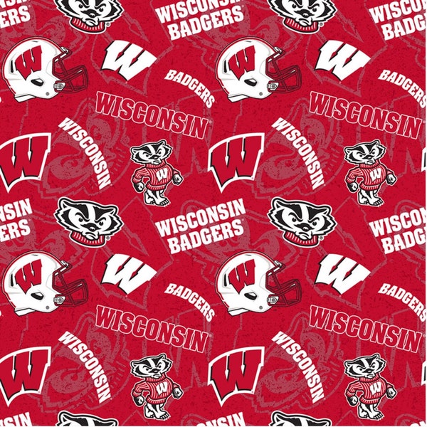 NCAA Wisconsin Badgers Tone on Tone - Sykel Enterprises Premium Cotton Quilting Fabric By The Yard - Cut to Order - WIS-1178