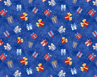Dark Blue Present Toss - Wilmington Prints Premium Cotton Quilting Fabric By The Yard 3043-45156-493 - Cut to Order