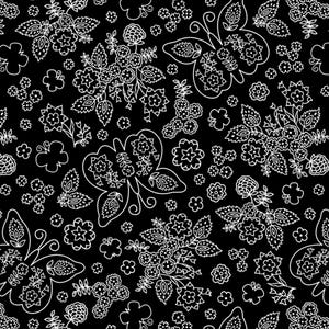 Black Butterflies & Floral - Wilmington Prints Shadow Blooms - Premium Cotton Quilting Fabric By The Yard - 3068-40054-911 - Cut to Order