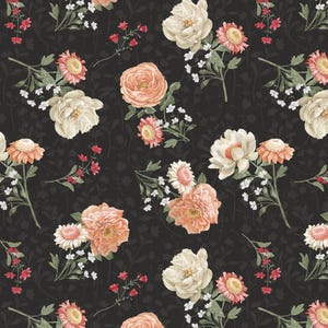 Black Bouquet Toss - Wilmington Prints Peach Whispers - Premium Cotton Quilting Fabric By The Yard - 3028-83319-982 - Cut to Order
