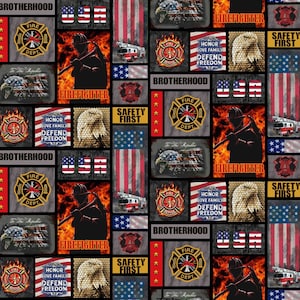 Firefighter Block -  Sykel Enterprises - Premium Cotton Quilt Fabric By The Yard - 1339FF - Cut to Order
